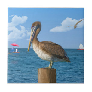 Brown Pelican on a Post Tile