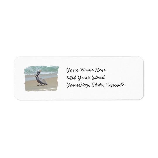 Brown Pelican on Beach Return Address Label