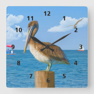 Brown Pelican on Post Square Wall Clock