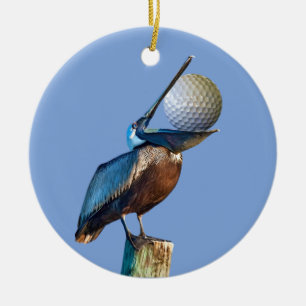 Brown Pelican with Golf Ball Ceramic Tree Decoration