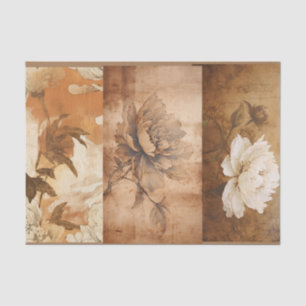 Brown Peonies Decoupage Collage Tissue Paper