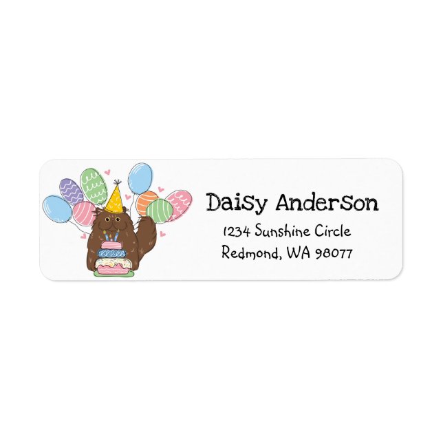 Brown Persian Cat Birthday Return Address Label (Front)