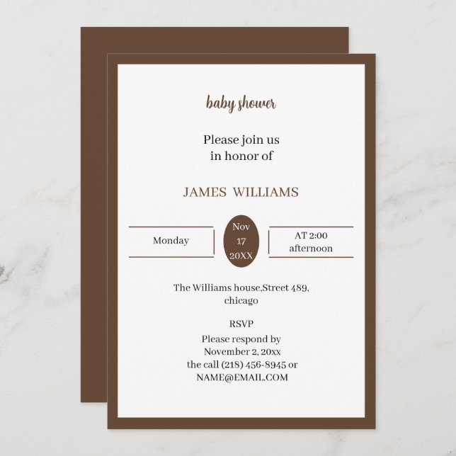 Brown Personalised Baby Shower Invitation (Front/Back)