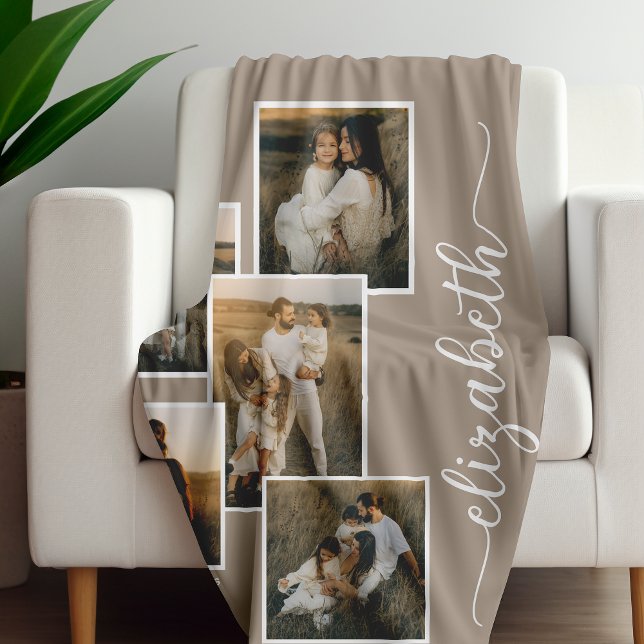Brown Personalised With Name 5 Photo Collage  Fleece Blanket (Creator Uploaded)