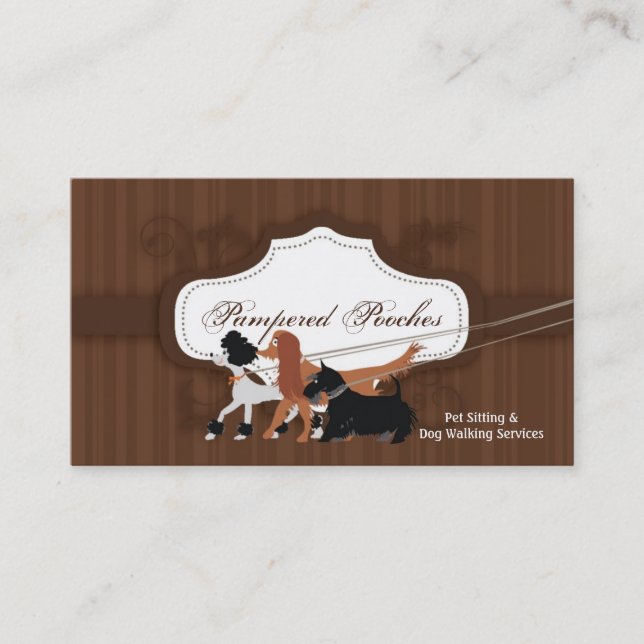 Brown Pet Sitting Dog Walking Walker Business Card (Front)