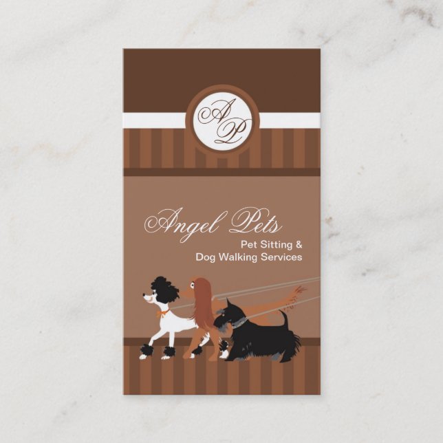 Brown Pet Sitting Dog Walking Walker Business Card (Front)