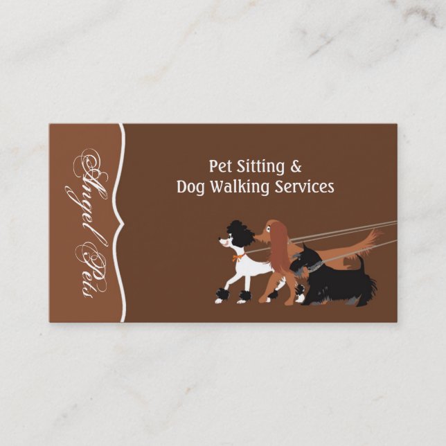 Brown Pet Sitting Dog Walking Walker Business Card (Front)