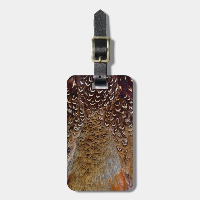 Brown Pheasant Feather Design Luggage Tag (Front Vertical)