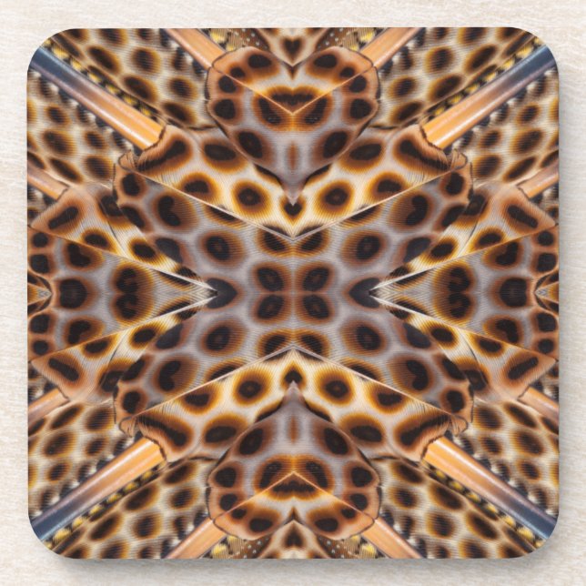 Brown pheasant feather kaleidoscope coaster (Front)