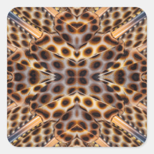 Brown pheasant feather kaleidoscope square sticker