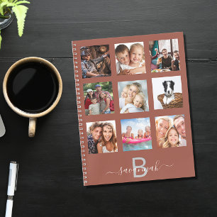 Brown photo collage monogram modern diary notebook