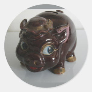 Brown Pig Piggy Bank Classic Round Sticker