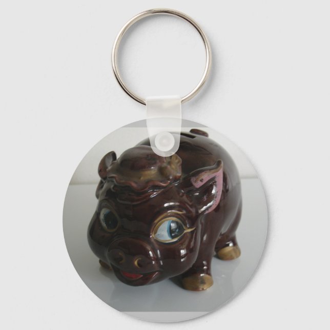Brown Pig Piggy Bank Key Ring (Front)