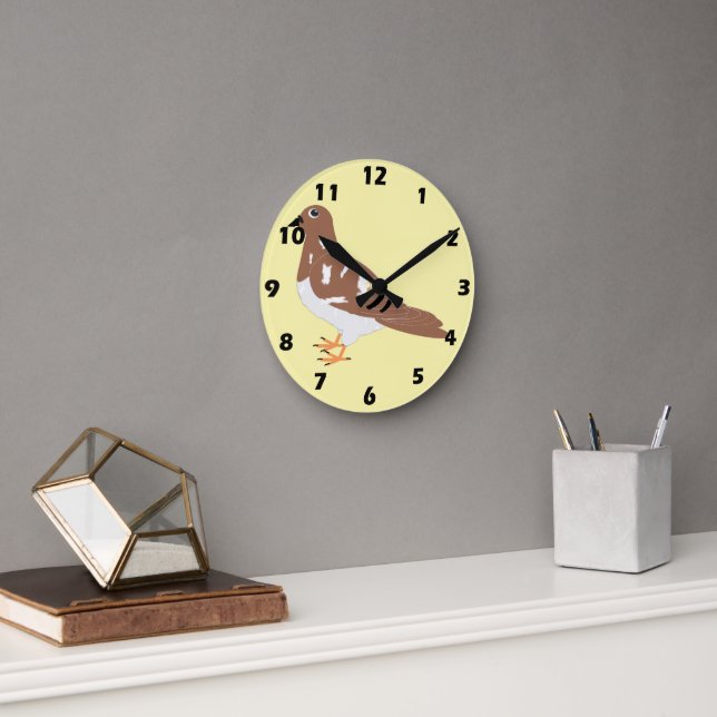 Brown Pigeon Design Round Clock (Office)