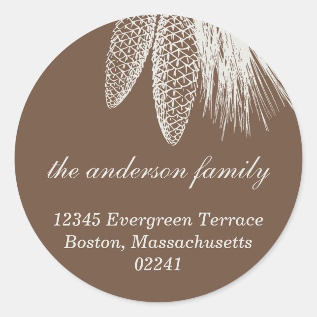 Brown pine cones Christmas holiday address label (Front)
