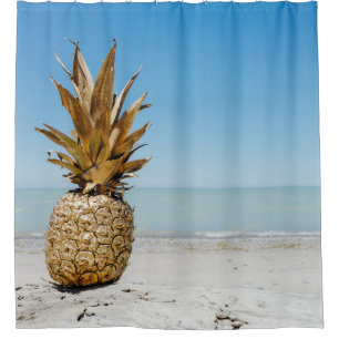 Brown pineapple fruit on seashore shower curtain