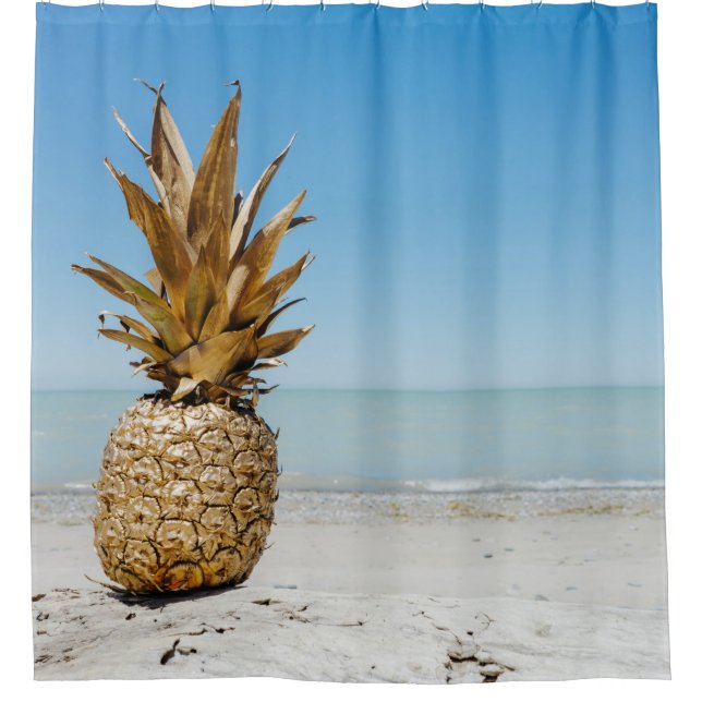 Brown pineapple fruit on seashore shower curtain (Front)