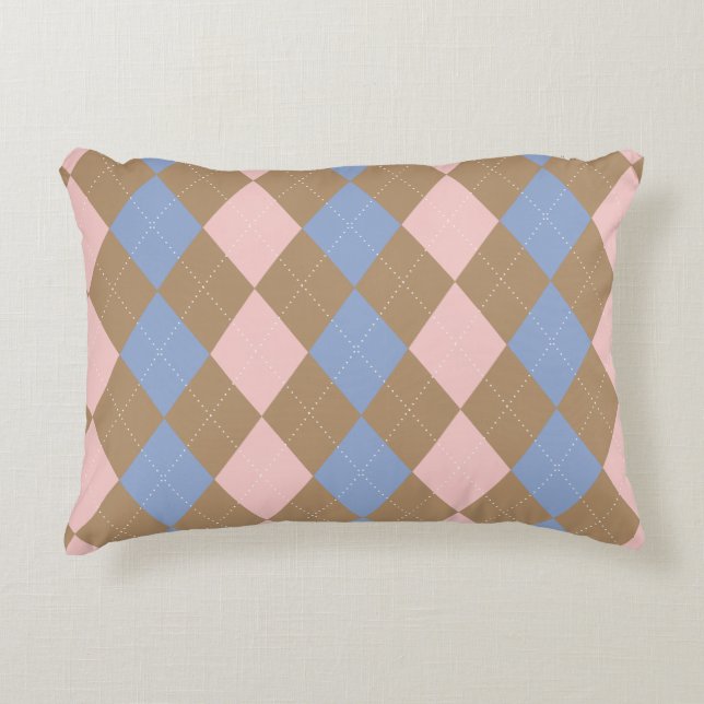 Brown Pink Blue Argyle Decorative Cushion (Front)