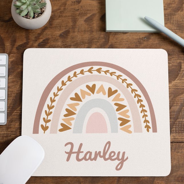 Brown Pink Boho Rainbow Custom Name Monogram Mouse Mat (Creator Uploaded)