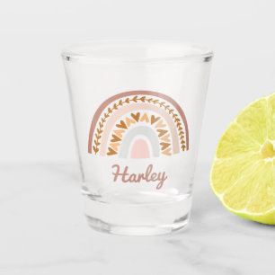 Brown Pink Boho Rainbow Custom Name Monogram Shot Glass