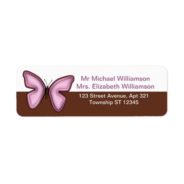 Brown & Pink Butterfly Address Labels (Front)