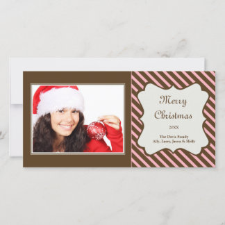 Brown pink candy stripe Christmas holiday greeting Card