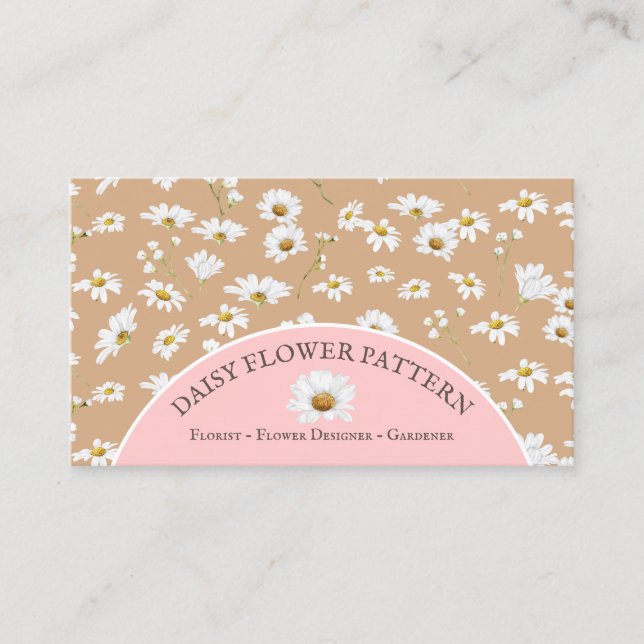 Brown Pink Chic Daisy Flower Baby Sitter Business Card (Front)