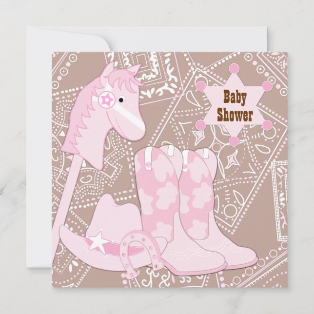 Brown Pink Cowgirl Baby Girl Shower Invitation (Front)