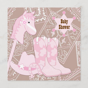 Brown Pink Cowgirl Baby Girl Shower Invitation