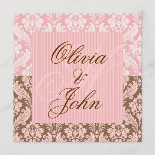 Brown & PINK DAMASK Elegant Wedding Invitation