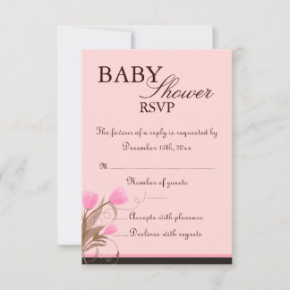 Brown & Pink Floral Design Baby Shower RSVP Card