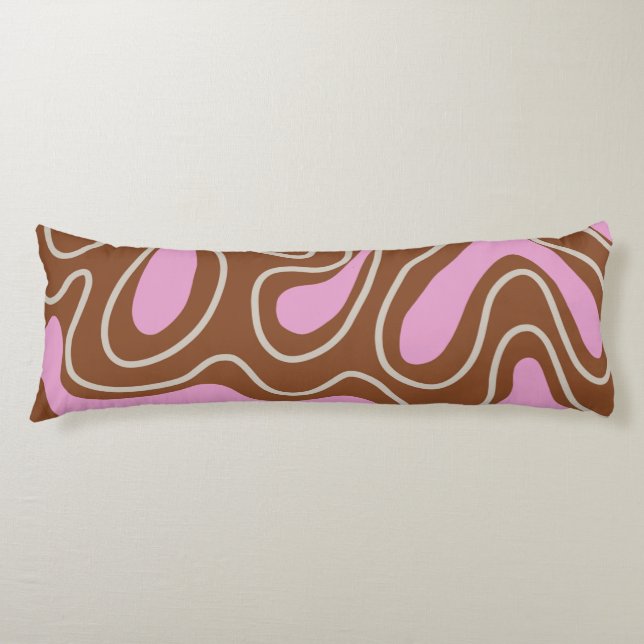 Brown Pink Marble Boho Groovy Liquid Swirl Pattern Body Cushion (Front)
