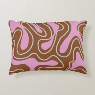 Brown Pink Marble Boho Groovy Liquid Swirl Pattern Decorative Cushion