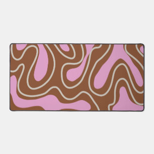 Brown Pink Marble Boho Groovy Liquid Swirl Pattern Desk Mat