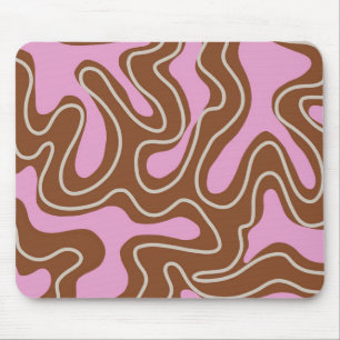 Brown Pink Marble Boho Groovy Liquid Swirl Pattern Mouse Mat