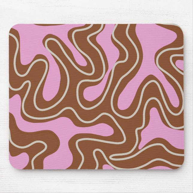 Brown Pink Marble Boho Groovy Liquid Swirl Pattern Mouse Mat (Front)