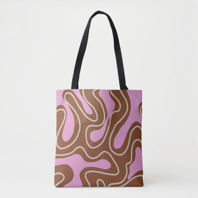 Brown Pink Marble Boho Groovy Liquid Swirl Pattern Tote Bag (Front)