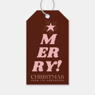 Brown & Pink Modern Merry Christmas Gift Tags