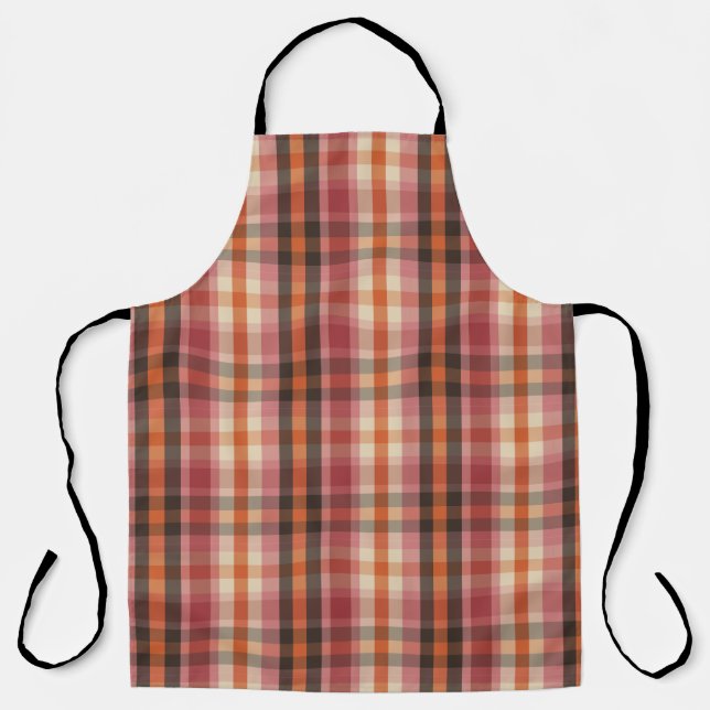 Brown Pink Orange Cream Plaid Apron (Front)