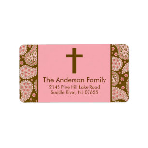 Brown & Pink Paisley Cross Religious address Label
