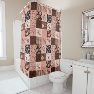 Brown Pink Patchwork Quilt Floral Retro  Shower Curtain