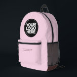 Brown pink | Personalised Corporate Logo and Text Printed Backpack<br><div class="desc">Classic pastel pink and chocolate brown | Personalised Corporate Logo and Text Modern Business Printed Backpack</div>