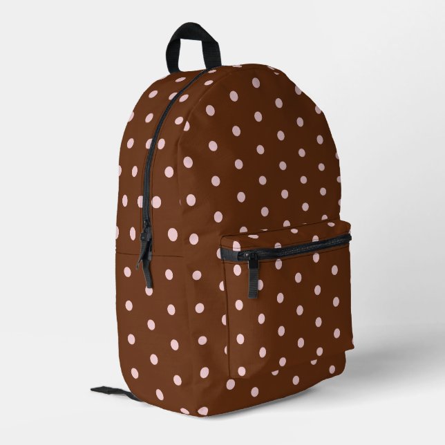 Brown Pink Polka Dot Girl Printed Backpack (Back Corner Left)