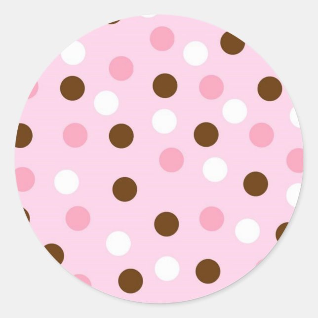 Brown & Pink Polka Dots Classic Round Sticker (Front)