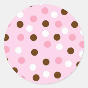 Brown & Pink Polka Dots Classic Round Sticker