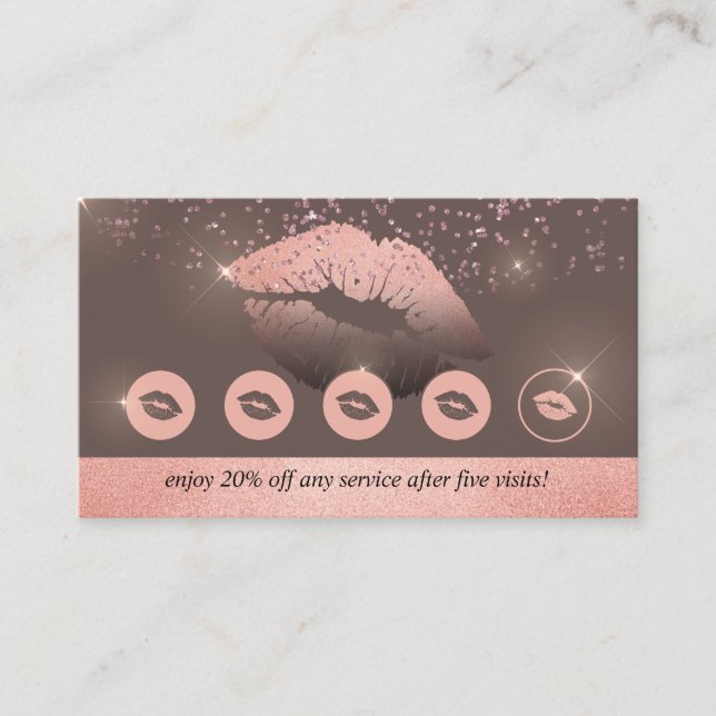 Brown pink punches makeup loyalty lips business card (Front)