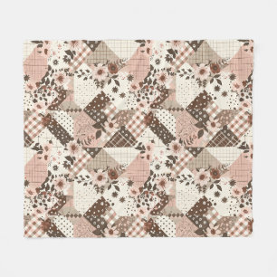 Brown Pink Quilt Patchwork Gingham Cottagecore Fleece Blanket