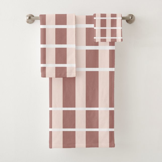 Brown Pink Stripes Pattern Bath Towel Set (Insitu)