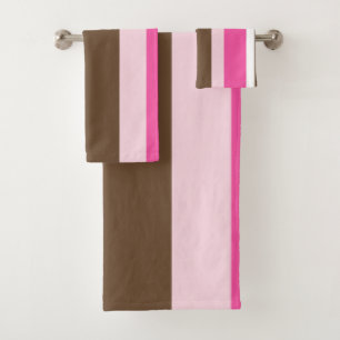 Brown & Pink White Stripe Bathroom Towel Sets