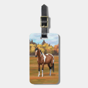 Brown Pinto Bay Paint Horse in Autumn Pasture Luggage Tag